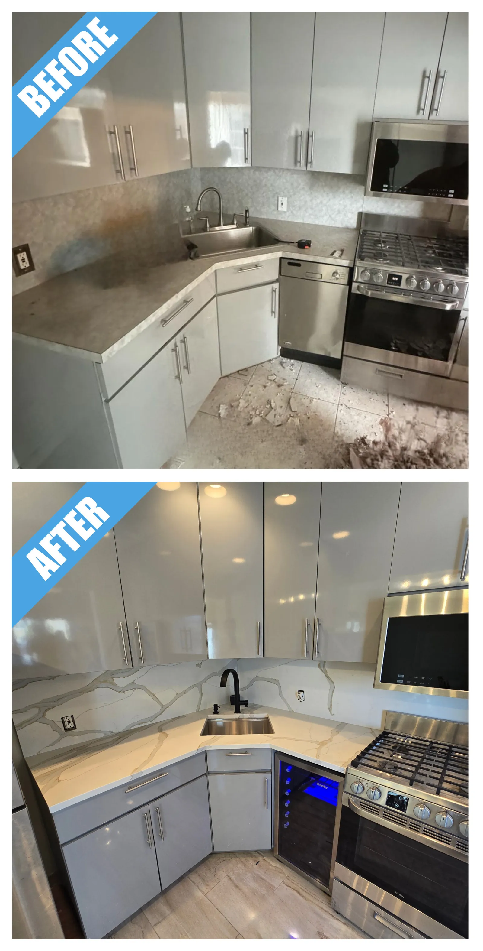 Gray Gloss Kitchen Remodel in West Babylon, NY by Class Remodeling project photo