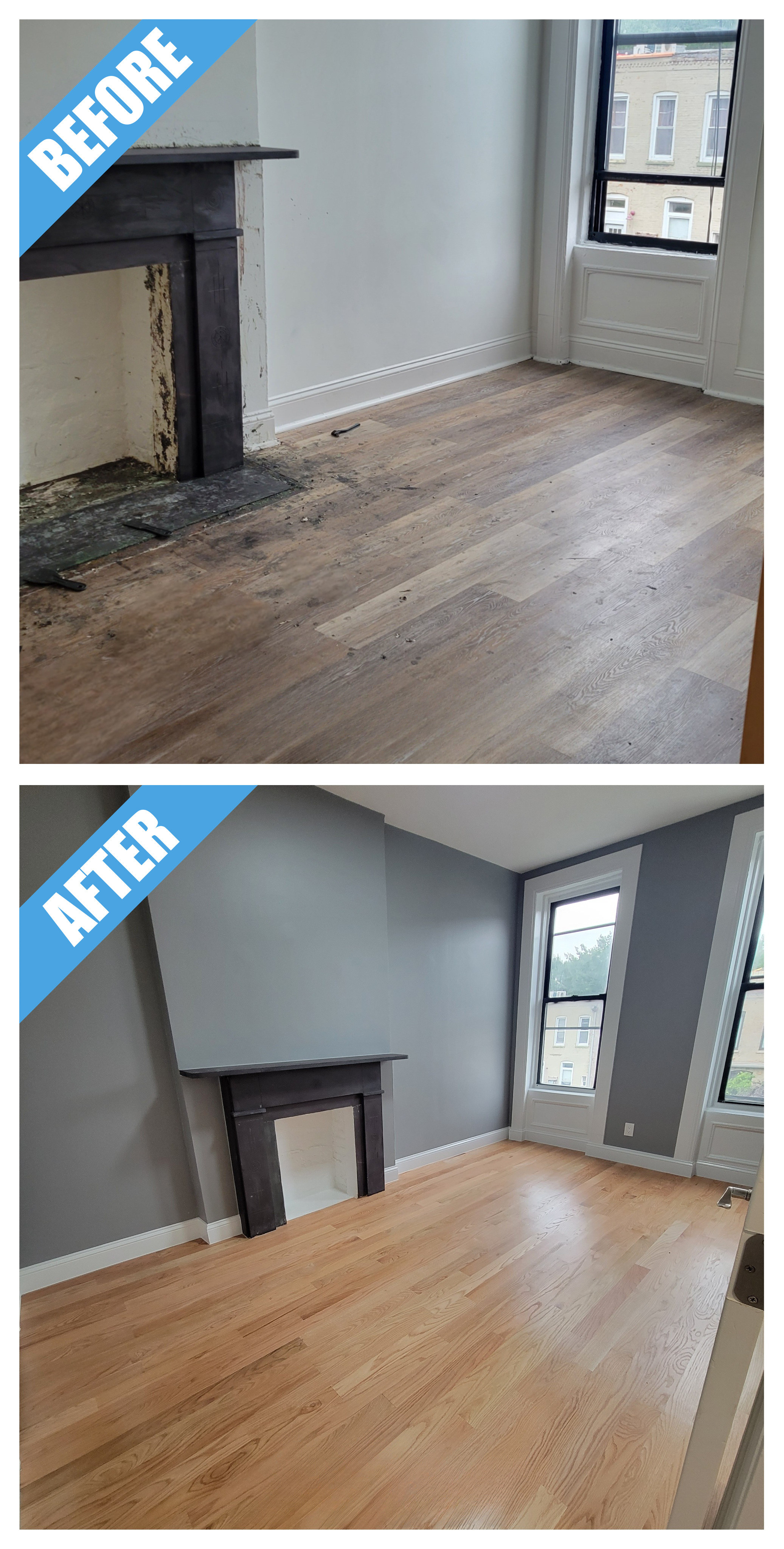 Living room remodel in the Bronx, NY, featuring the fireplace mantel