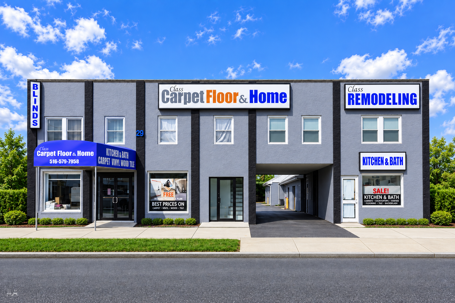 Class Remodeling showroom exterior at 29 Jerusalem Ave, Levittown, NY