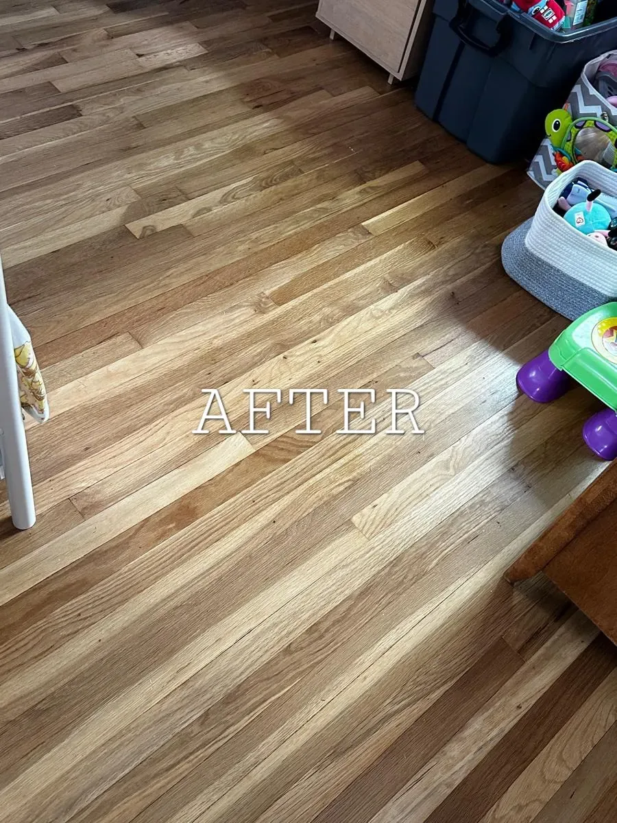 Room remodel in Wantagh, NY: wood floor after refinishing